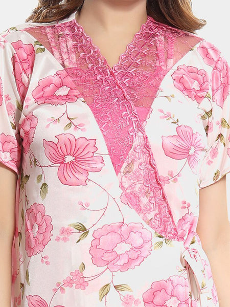 Be You Printed V-Neck Satin Maxi Wrap Nightdress