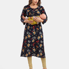 Be You Floral Printed Maternity Straight Kurta