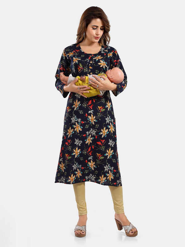 Be You Floral Printed Maternity Straight Kurta
