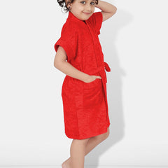 Be You Red Solid Cotton Drawstring Knee Length Bath Robe