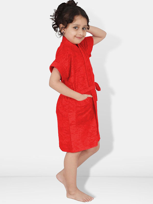Be You Red Solid Cotton Drawstring Knee Length Bath Robe