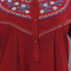 Be You Women Maroon Embroidered Maxi Nightdress