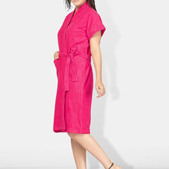 Be You Pink Solid Cotton Drawstring Knee Length Bath Robe-L/XL