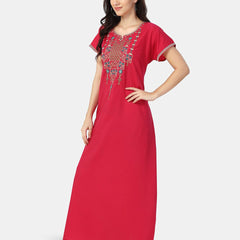 Be You Ethnic Motifs Embroidered Maxi Nightdress