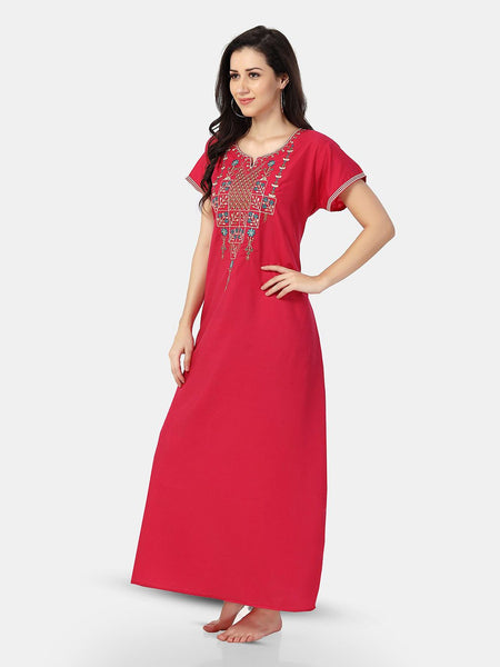 Be You Ethnic Motifs Embroidered Maxi Nightdress