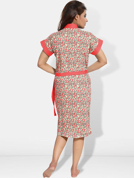 Be You Women Printed Cotton Anti-bacterial Super Soft Bath Robe With Belt