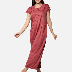Be You Women Maroon Printed Maxi Maternity Nightdress