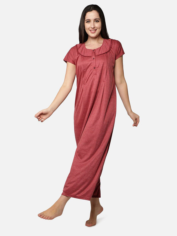 Be You Women Maroon Printed Maxi Maternity Nightdress