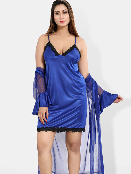 Be You V-Neck Satin Wrap Nightdress With Robe