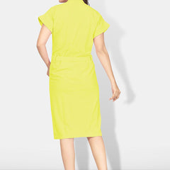 Be You Yellow Solid Cotton Drawstring Knee Length Bath Robe-L/XL