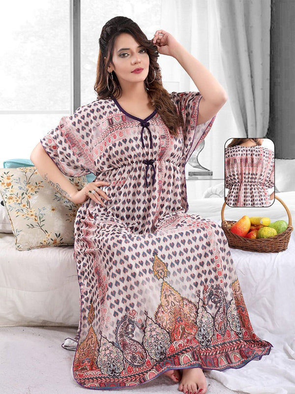 Be You Conversational Printed Satin Maxi Kaftan Nightdress
