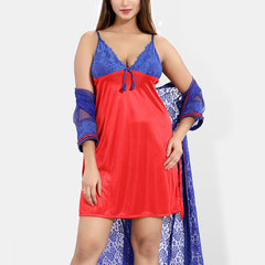 Be You Floral Lace Shoulder Straps Satin Nightdress With Robe