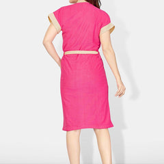 Be You Pink Solid Cotton Drawstring Knee Length Bath Robe-L/XL