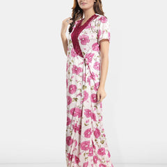 Be You Floral Self Design Satin Cami With Skirt & Robe