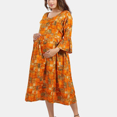 Be You Floral Printed Fit and Flare Maternity Midi Dress