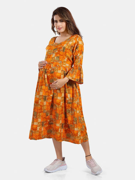 Be You Floral Printed Fit and Flare Maternity Midi Dress