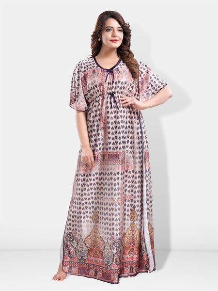 Be You Conversational Printed Satin Maxi Kaftan Nightdress