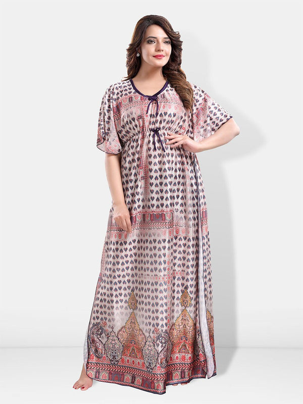Be You Conversational Printed Satin Maxi Kaftan Nightdress