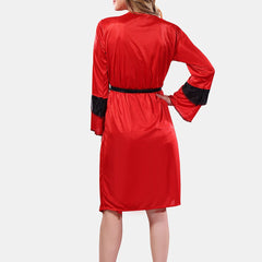 Be You Solid Lace Details Satin Nighty with Robe