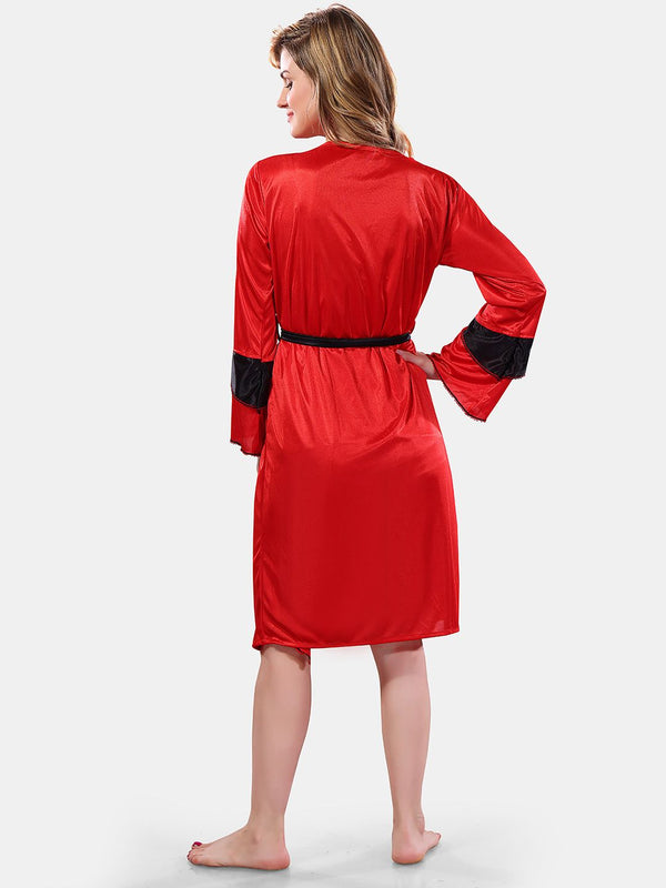 Be You Solid Lace Details Satin Nighty with Robe