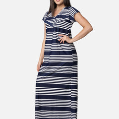 Be You Blue Striped Nursing / Feeding Maxi Nightdress