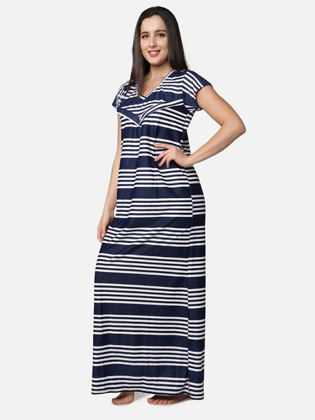 Be You Blue Striped Nursing / Feeding Maxi Nightdress