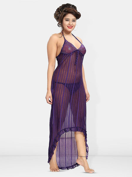 Be You Self Design Net Halter Neck Baby Doll With Brief