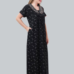 Be You Black Embroidered Maxi Nightdress
