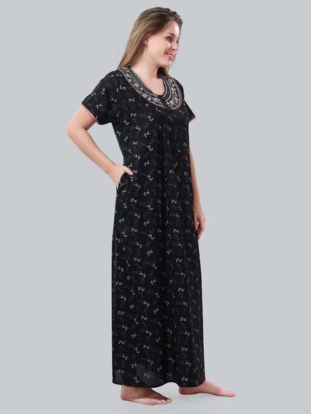 Be You Black Embroidered Maxi Nightdress