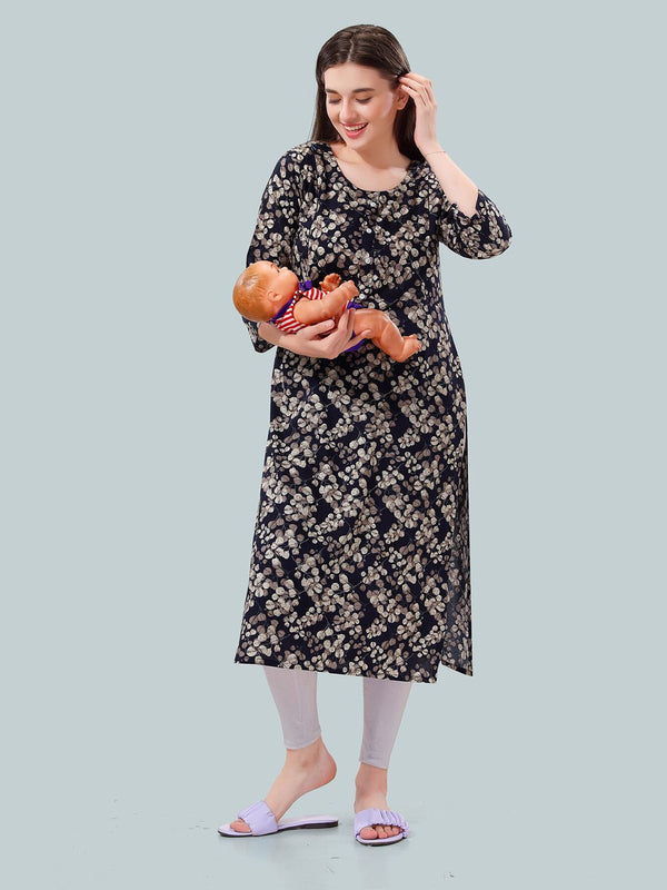 Be You Women Foil Printed Maternity Kurta