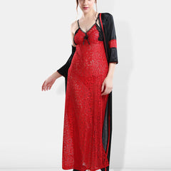 Be You Self Designed Shoulder Straps Satin Maxi Nightdress With Robe