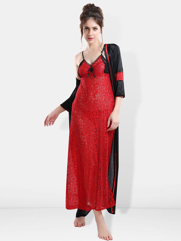Be You Self Designed Shoulder Straps Satin Maxi Nightdress With Robe