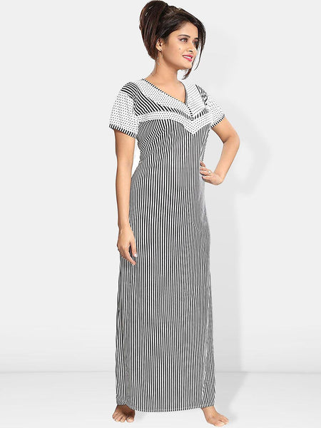 Be You Striped Maxi Satin Maternity Sweat Nightdress