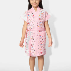 Be You Girls Printed Terry Cotton Water Absorbent Bath Robe With Belt
