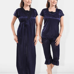 Be You Square Neck Satin Night Suit With Robe