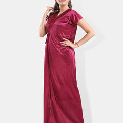 Be You V-Neck Satin Lace Night Suit With Robe