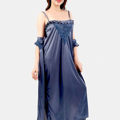 Be You Floral Lace Shoulder Straps Satin Maxi Nightdress With Robe