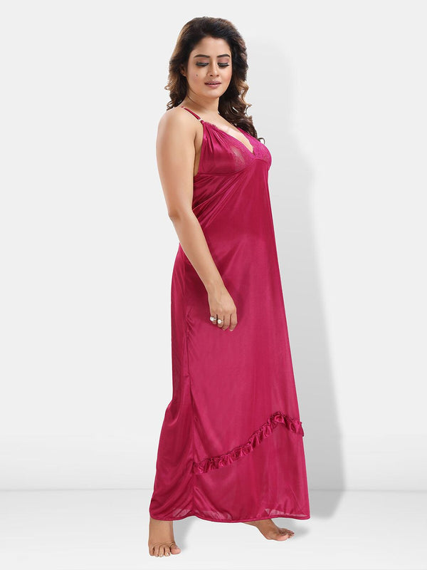 Be You 6 Pieces Satin Maxi Nightdress Set With Robe And Lingerie Set