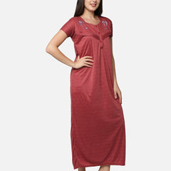 Be You Maroon Cotton Striped Maternity / Feeding  Gown for Women