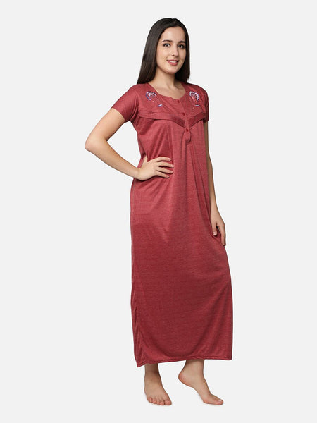 Be You Maroon Cotton Striped Maternity / Feeding  Gown for Women