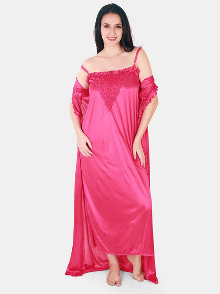 Be You Floral Lace Shoulder Straps Satin Maxi Nightdress With Robe