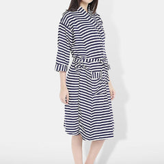 Be You Blue Striped Cotton Drawstring Knee Length Bath Robe-2XL