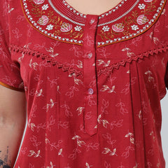 Be You Maroon Embroidered Maxi Nightdress