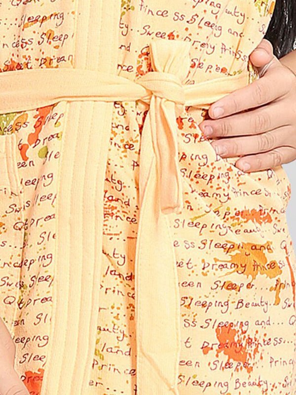 Be You Letter Print Peach Typography Cotton Drawstring Knee Length Bath Robe