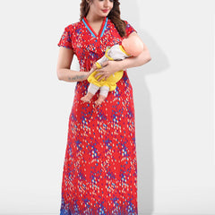 Be You Polka Dots Printed Satin Maxi Feeding & Maternity Nightdress