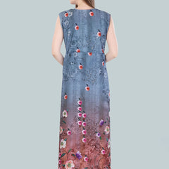 Be You Women Grey Floral Printed Maxi Nightdress