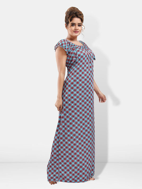 Be You Floral Printed Square Neck Maxi Satin Nightdress