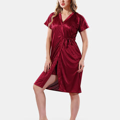 Be You Solid Lace Details Satin Nighty with Robe