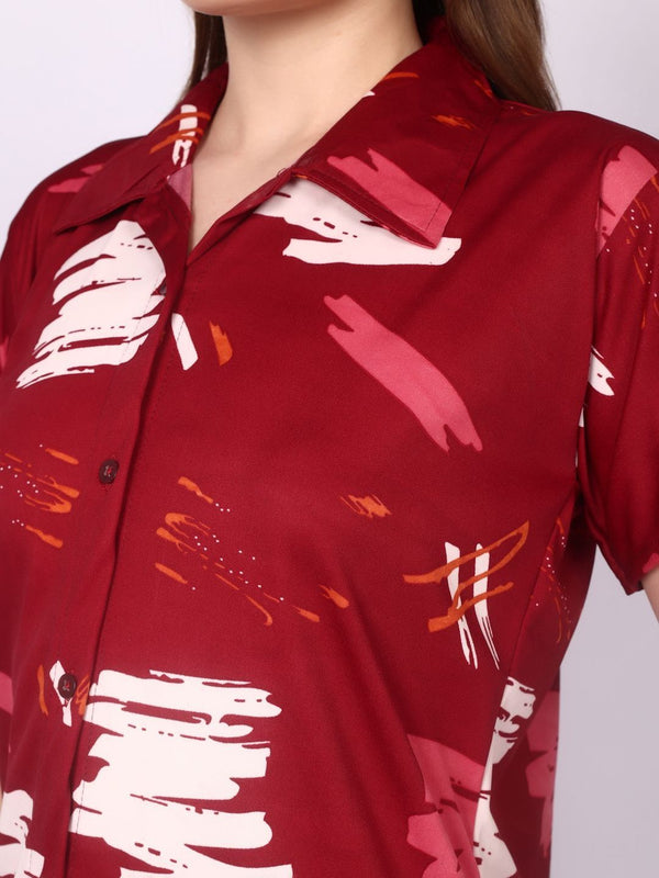 Be You Women Maroon Printed Night suit