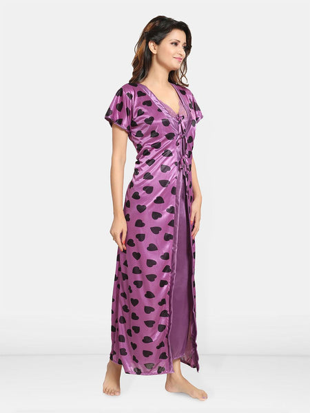 Be You Women Conversational Printed Maxi Nightdress With Robe